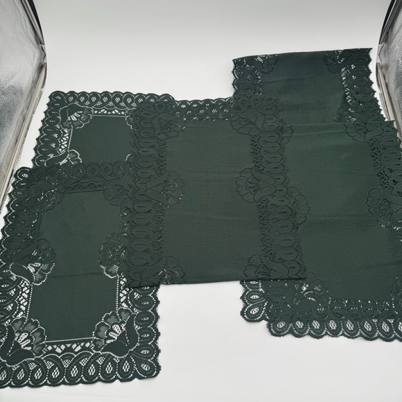 The Unbranded Brand Other - Vintage Green Lace Placemats & Table Runners Set 5 Floral Scalloped Decor